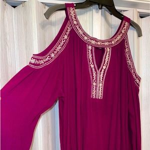 Boho Cold Shoulder Tunic Dress Plum